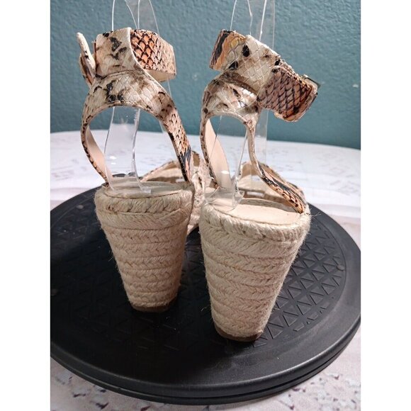 Vince Camuto Meehan Size 8.5 Snake Embossed Espadrilled Wedge Ankle Strap Square - Picture 6 of 9